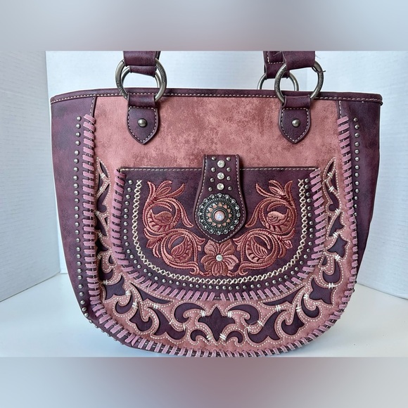 Montana West Studded Tooled Shoulder Bag Concealed purse - Picture 2 of 8